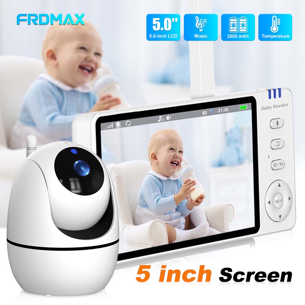 Wearable Baby Monitor - 5インチビデオベビーモニター、屋内ワイヤレス双方向オーディオ、母子監視、2.4GミニPTZ IPカメラ、ホームベビーセキュリティカメラ、温度ディスプレイ付き