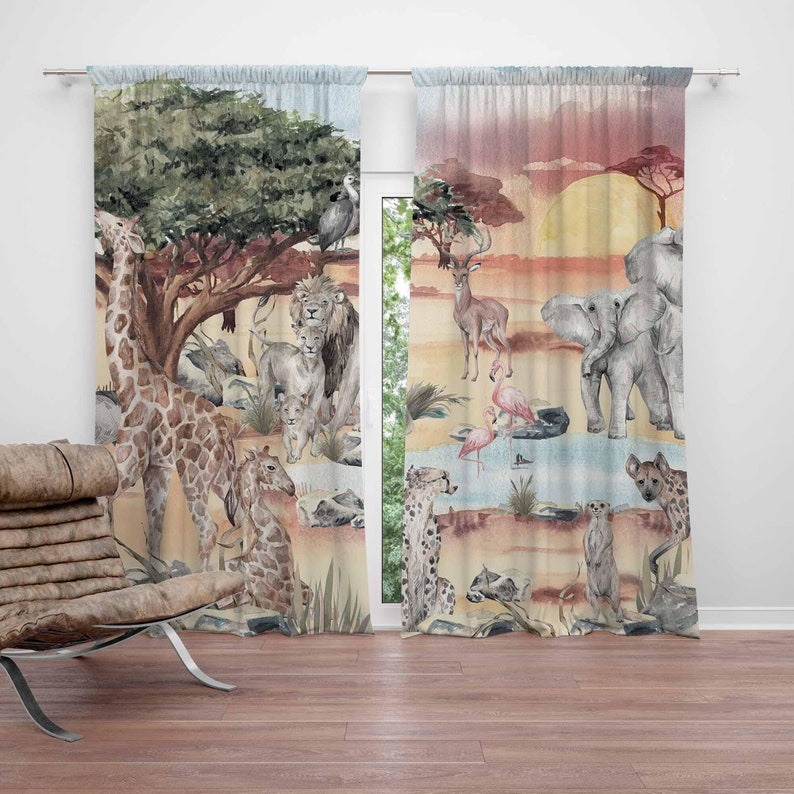 Baby Nursery Blackout Curtains - サファリ動物カーテン子供の寝室保育園カーテン遮光保育園装飾ベビールームアフリカの寝室リビングルームカーテン