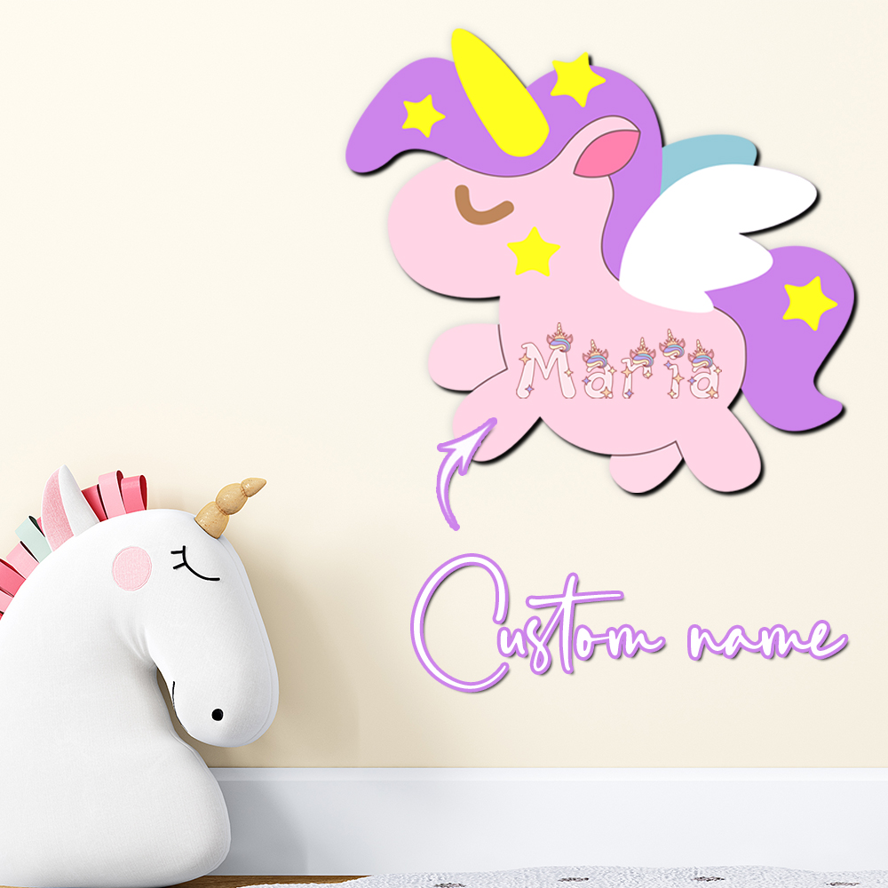 Baby Nursery Wall Decor - カスタムユニコーン木製名前サイン、パーソナライズされた3D文字プレート、パステルカラーの女の子の寝室の壁飾り、ベビーシャワー、新生児、かわいい保育園用