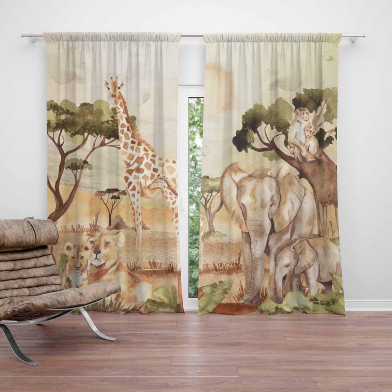 Baby Nursery Blackout Curtains - ママと赤ちゃんのカーテン サファリ動物 保育園の装飾 子供の寝室 プレイルーム 遮光