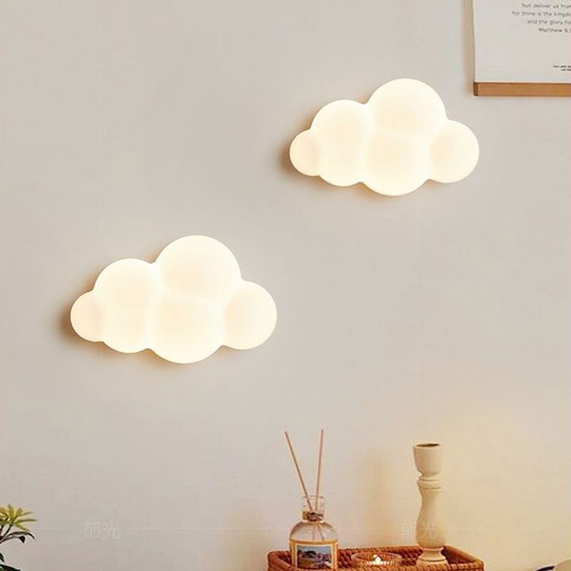 Baby Nursery Wall Lights - 白いクラウドウォールランプ,子供部屋,保育園,星の形,ベッドサイドランプ,男の子と女の子の照明,220v