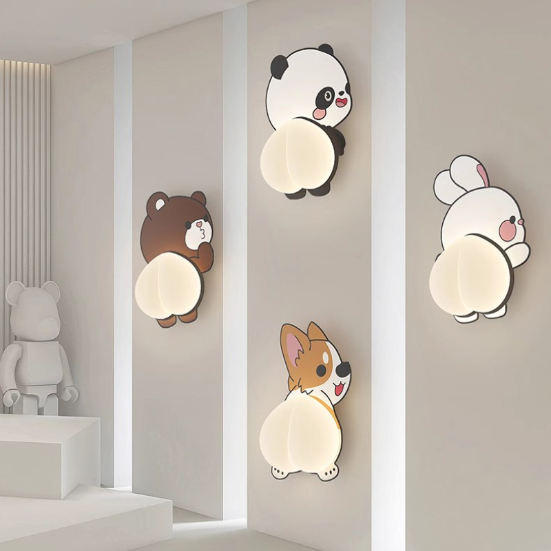 Baby Nursery Knobs - 子供部屋用のLEDウォールライト,かわいい動物のライト,漫画のクリームスタイル,赤ちゃんの保育園,男の子と女の子の寝室,ベッドサイドランプ