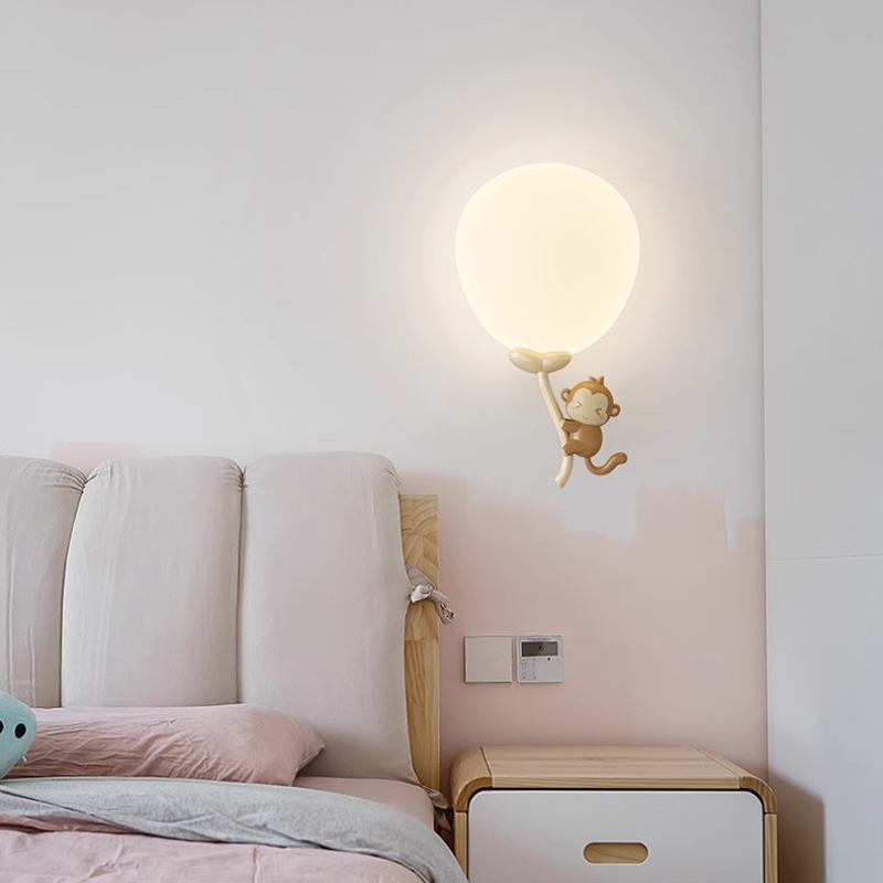 Baby Nursery Knobs - 子供の部屋のための漫画の壁ランプ、かわいい風船、猿、クマ、創造的、赤ちゃん、男の子、女の子、寝室、ベッドサイド、ライト