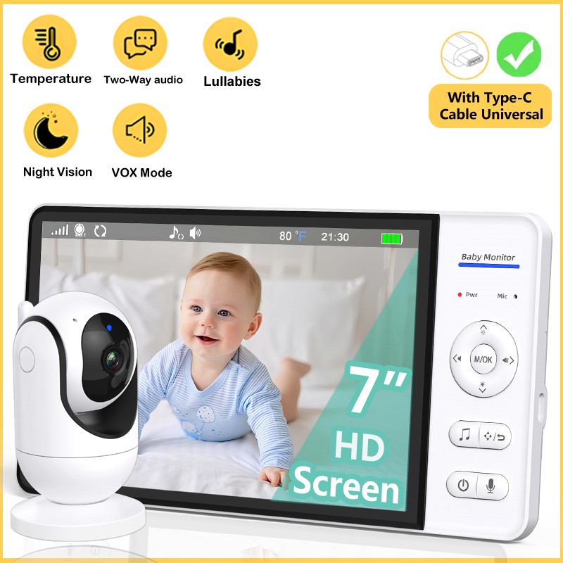 Wearable Baby Monitor - WiFiなし 7インチ ベビーモニター 双方向音声 ナイトビジョン 4倍ズーム