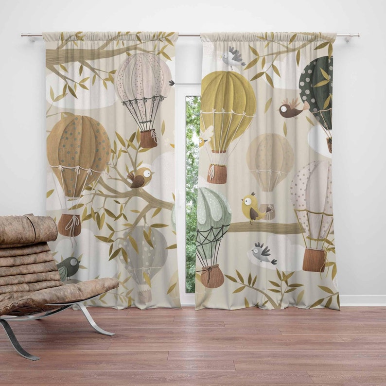 Baby Nursery Blackout Curtains - 熱気球カーテン鳥動物子供の寝室のカーテン遮光保育園の装飾ベビールーム寝室リビングルームのカーテン