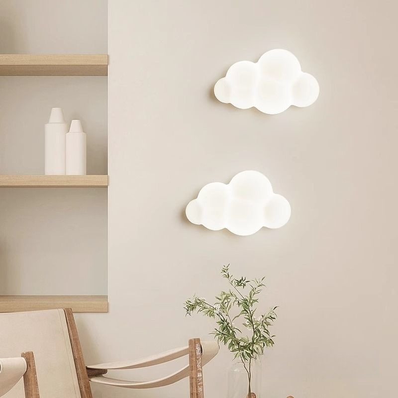 Baby Nursery Wall Lights - ホワイトクラウドウォールライト子供部屋保育園スターランプ寝室ベッドサイド燭台少年少女子供ベビー照明 220V