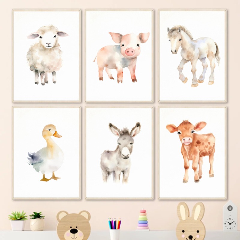 Baby Nursery Images - 水彩ファーム-動物の写真,壁の芸術,赤ちゃんの馬のプリント