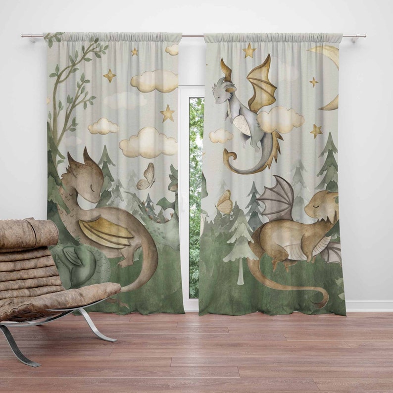 Baby Nursery Blackout Curtains - リトルドラゴン保育園カーテン動物子供の寝室のカーテン遮光保育園の装飾ベビールーム寝室リビングルームカーテン
