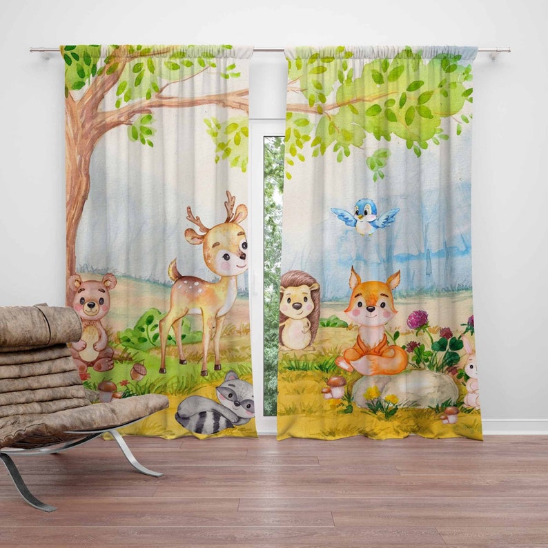 Baby Nursery Blackout Curtains - 森の動物カーテン子供の寝室のカーテン遮光保育園ベビールームカーテン寝室の装飾リビングルームのカーテン