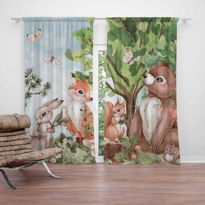 Baby Nursery Blackout Curtains - 森の動物カーテン子供の寝室のカーテンプレイルームブラックアウト保育園の装飾ベビールームのカーテン寝室リビングルームのカーテン