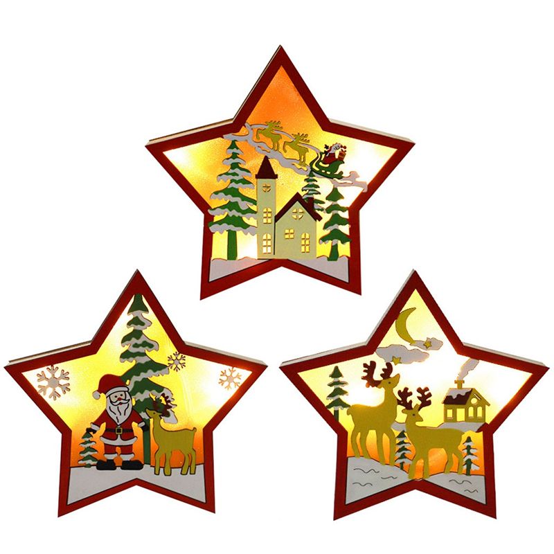 Baby Nursery Wall Lights - AA05 3個入り LED木製スターナイトライト 保育園用ライト 壁飾り クリスマス