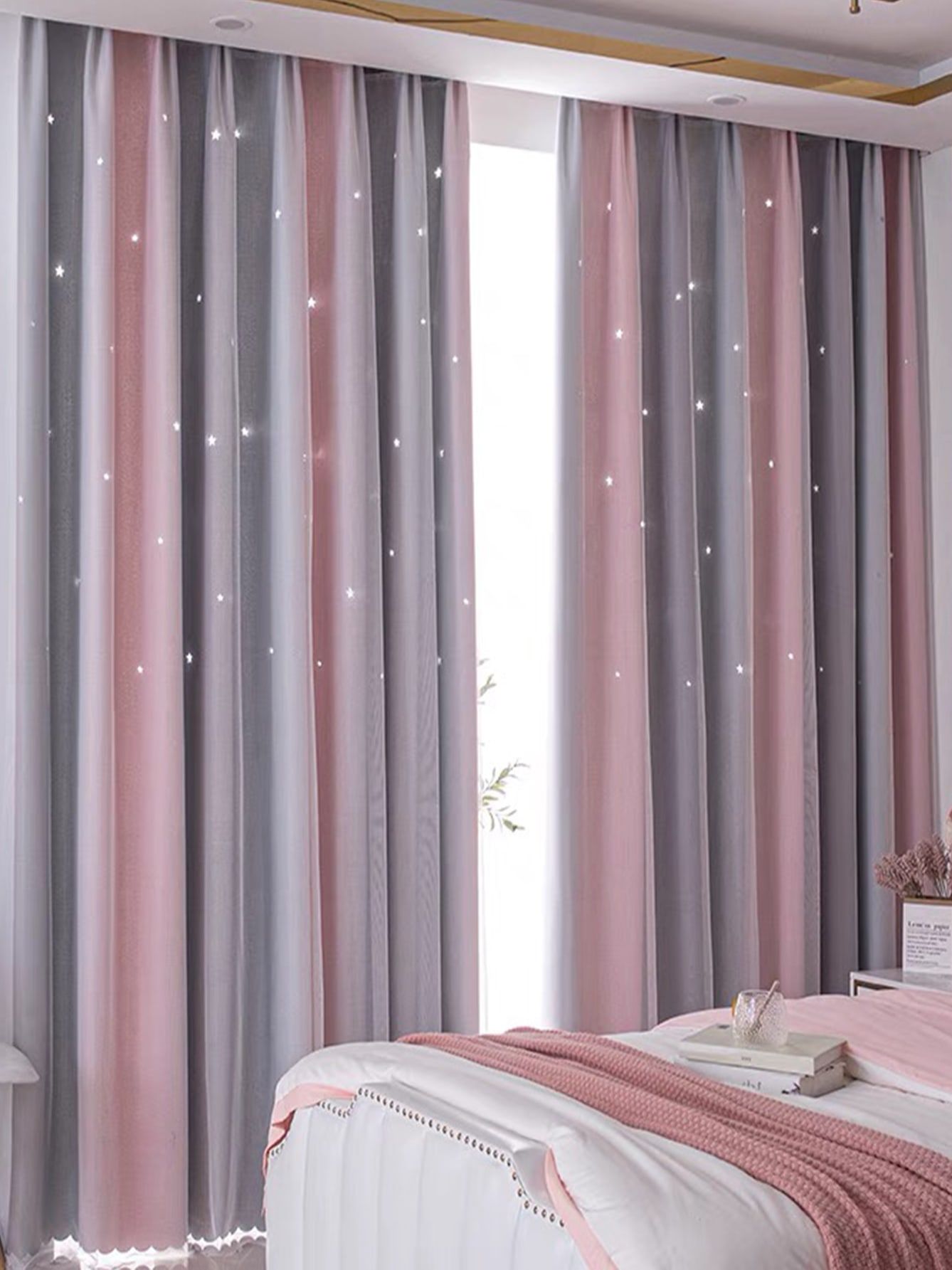 Baby Nursery Blackout Curtains - 遮光子供用カーテン 寝室用 断熱シルバー トゥインクルスターカーテン 男の子用 アンティークグロメット