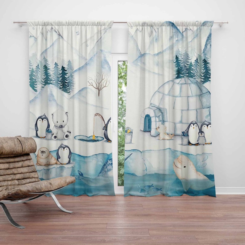 Baby Nursery Blackout Curtains - 北極動物保育園カーテン子供の寝室のカーテン遮光保育園の装飾ベビールーム寝室リビングルームカーテン