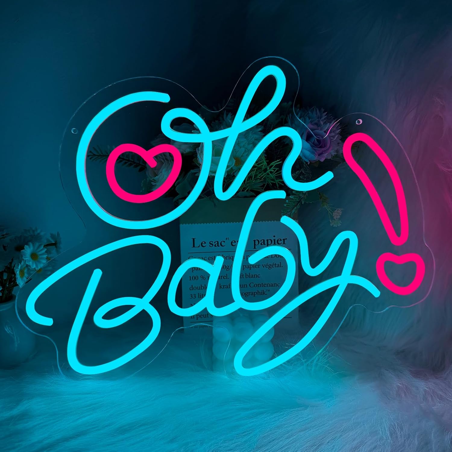 Baby Nursery Wall Lights - Oh Baby ハート型LEDネオンサイン USB壁掛けライト ベビーシャワー ジェンダーリビールパーティー