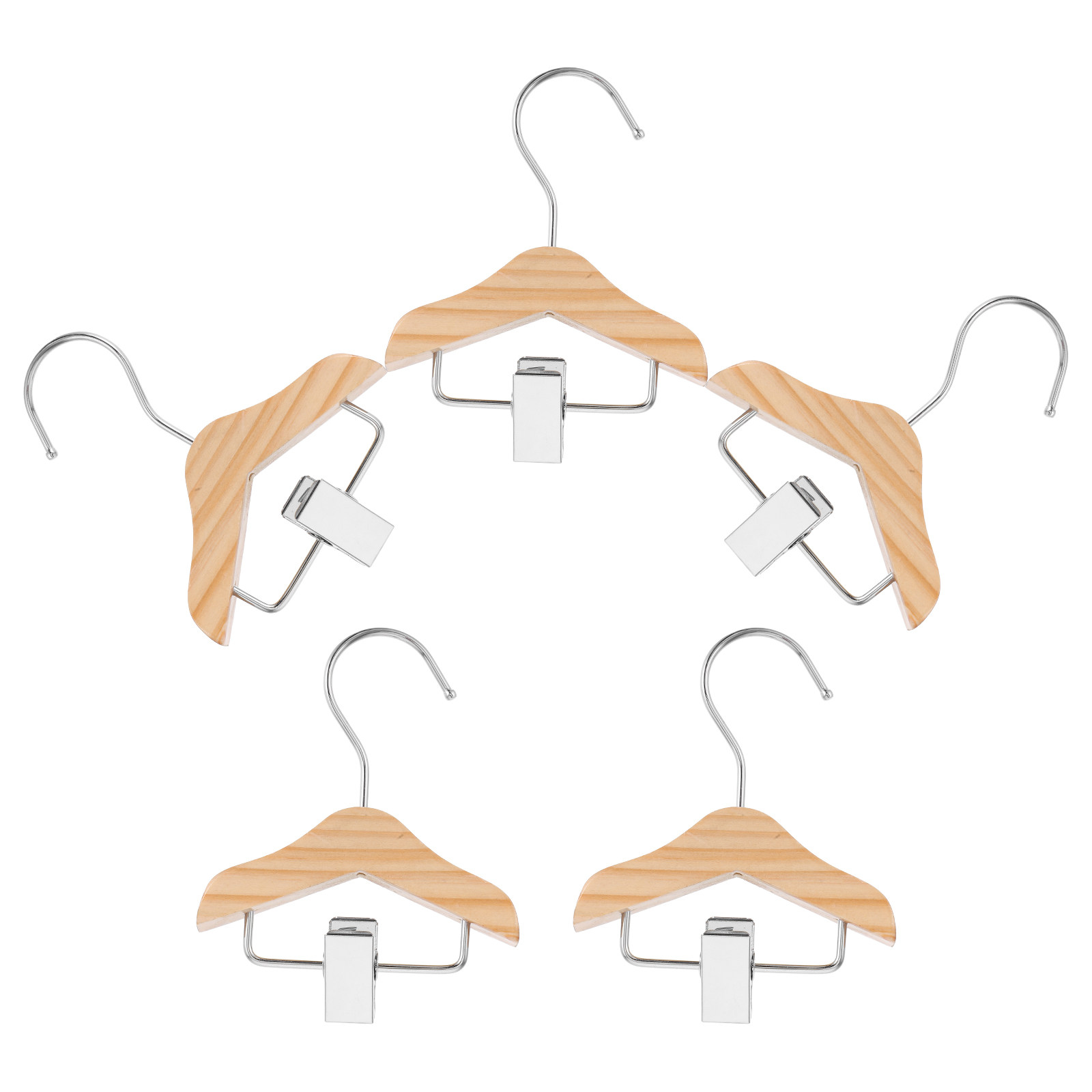 Baby Nursery Hangers - 5個入り木製ミニ洋服ハンガー 子供用 しっかりとした作り 滑らかでバリのない表面 赤ちゃんの男の子と女の子の衣装や保育園に最適