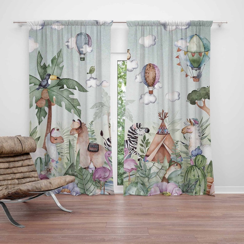 Baby Nursery Blackout Curtains - サファリ動物パーティー保育園カーテン子供の寝室のカーテン遮光保育園の装飾ベビールーム寝室リビングルームカーテン
