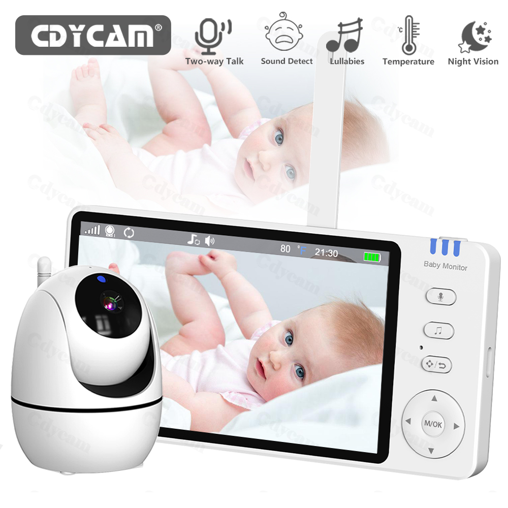 Wearable Baby Monitor - カメラと音声付きビデオベビーモニター、5インチディスプレイベビーモニター、WiFiなし、リモートパンチルトズームベビーカメラ、ナイトビジョン、双方向通話