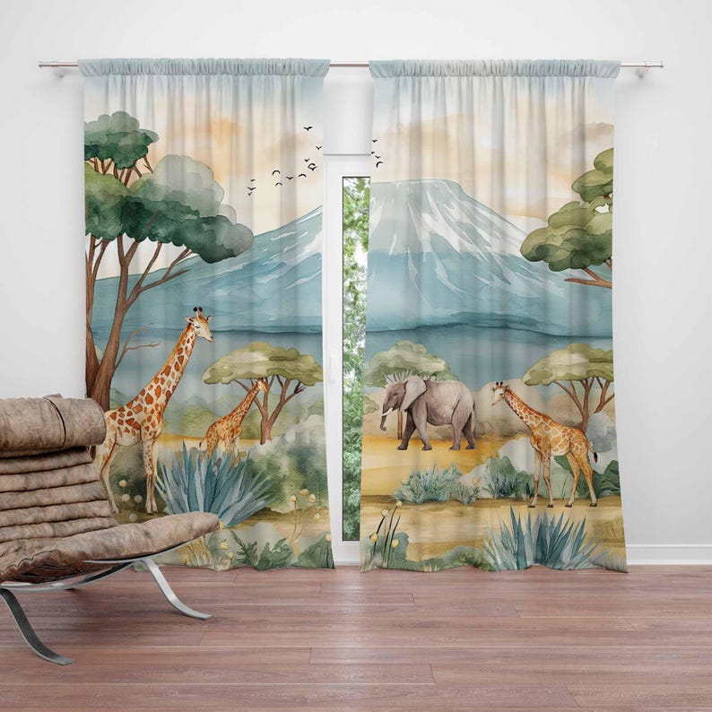 Baby Nursery Blackout Curtains - サファリ動物子供用カーテン男の子の部屋カーテン遮光カーテン保育園子供部屋幼児プレイルームカーテン