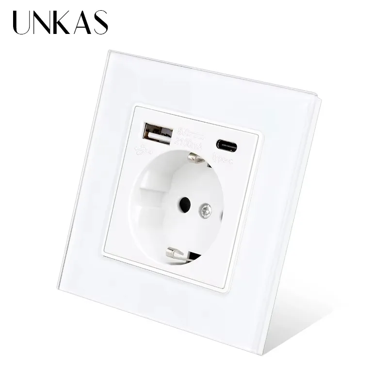 Outlet Cover Childproof - UNKAS Type-C USB 強化ガラスパネル グレー EU