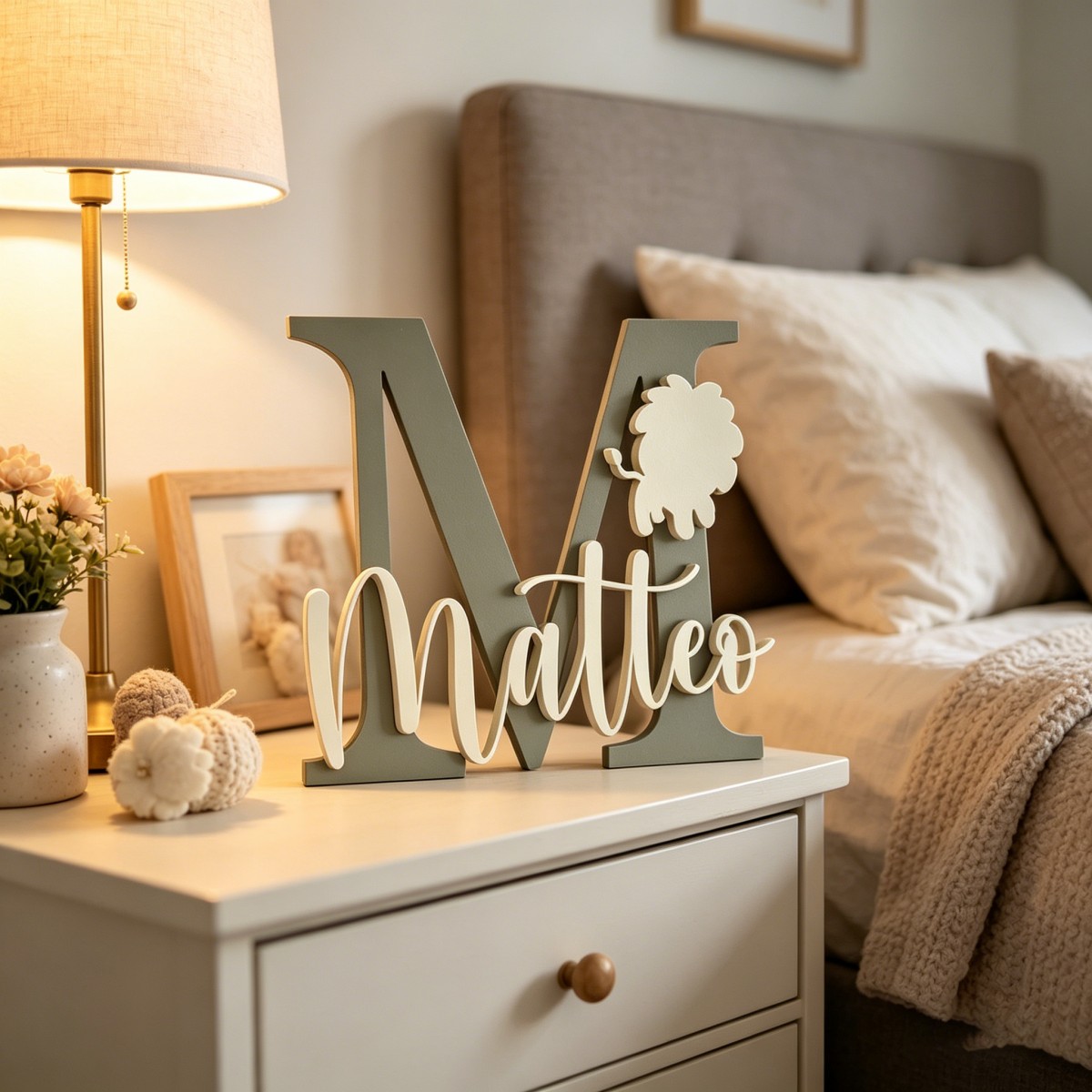 Baby Nursery Wall Decor - 1個入りカスタムライオン名＆イニシャル木製名札、保育園、子供部屋、壁、ドアの装飾、DIYペイント可能、誕生日、結婚祝い