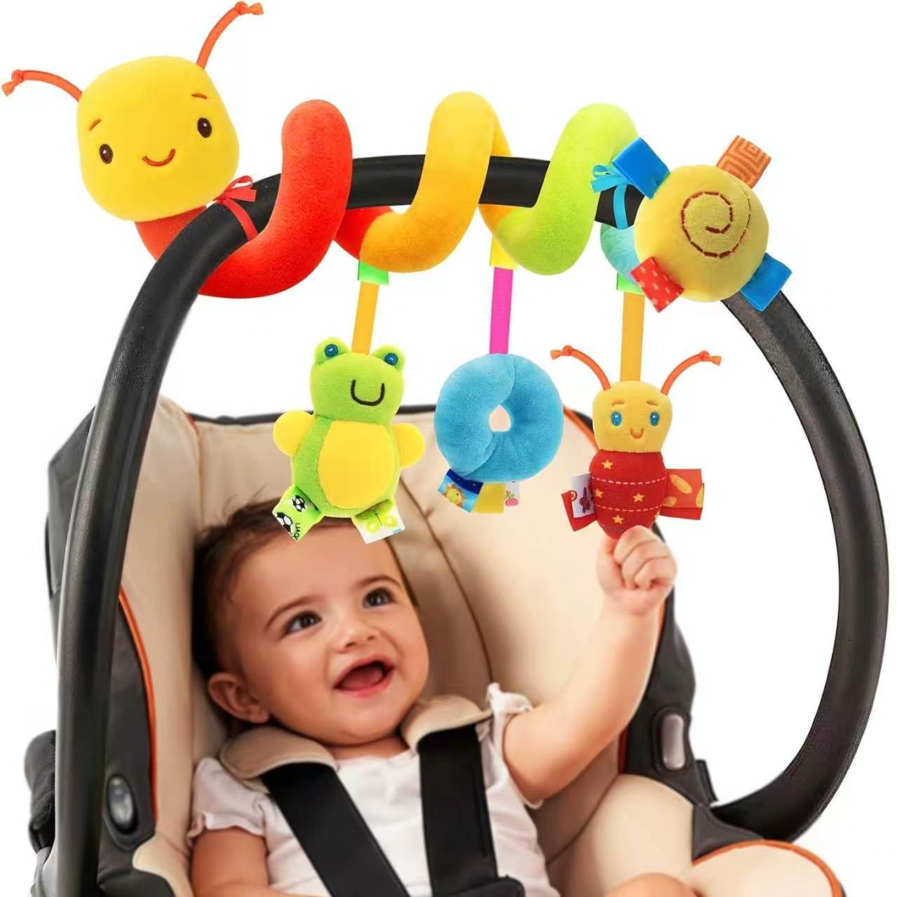 Baby Nursery Hangers - かわいい蜂の吊り下げおもちゃ、ベビーベッドモバイルや車の装飾に、柔らかいぬいぐるみ動物のベッドハンガー、安全ベル付き、乳幼児向け