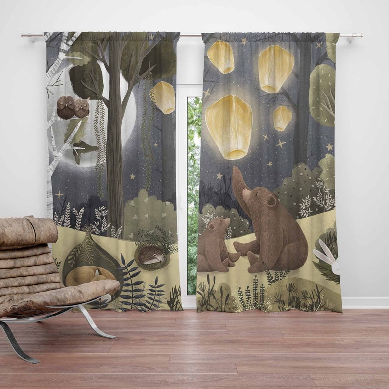 Baby Nursery Blackout Curtains - 森の保育園カーテン動物クマ子供の寝室遮光保育園装飾ベビールームカーテン寝室リビングルームカーテン