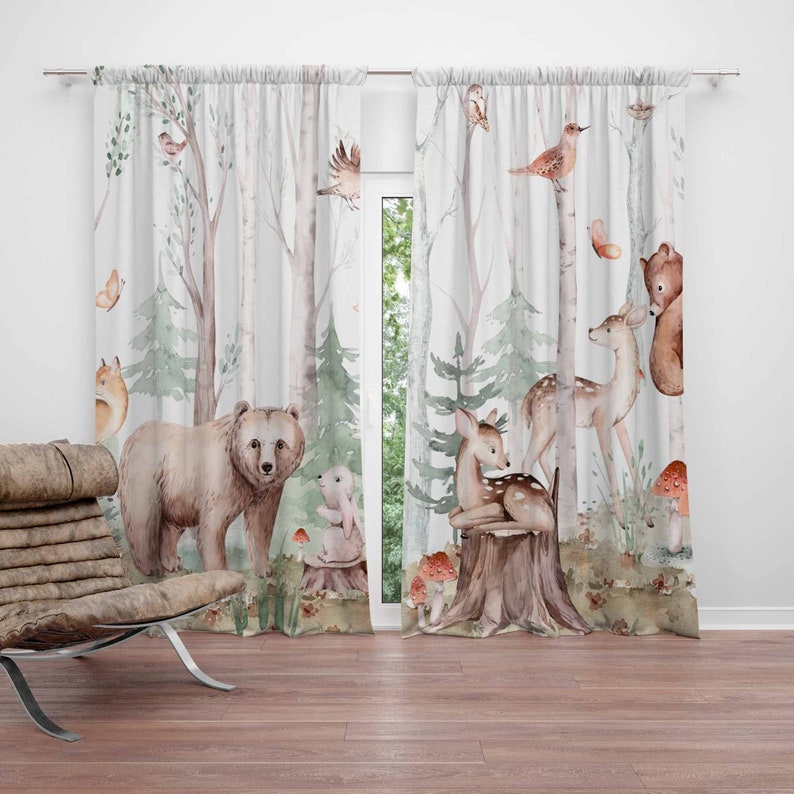 Baby Nursery Blackout Curtains - 森の動物カーテン子供保育園カーテン遮光カーテン保育園の装飾ベビールーム森林寝室リビングルームカーテン