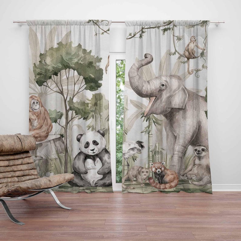 Baby Nursery Blackout Curtains - サファリ動物カーテン子供の寝室のカーテンプレイルームブラックアウト保育園の装飾ベビールームのカーテン寝室リビングルームのカーテン
