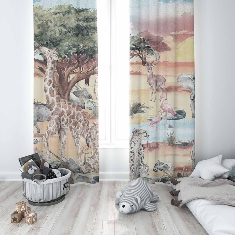 サファリ動物カーテン子供の寝室保育園カーテン遮光保育園装飾ベ - Baby Nursery Blackout Curtains のレビューと価格