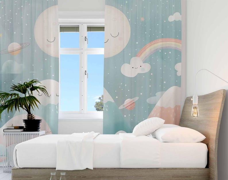 マウンテンレインボーベビー保育園カーテンクラウドムーンキッズ - Baby Nursery Blackout Curtains のレビューと価格