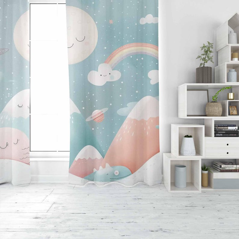 マウンテンレインボーベビー保育園カーテンクラウドムーンキッズ - Baby Nursery Blackout Curtains のレビューと価格