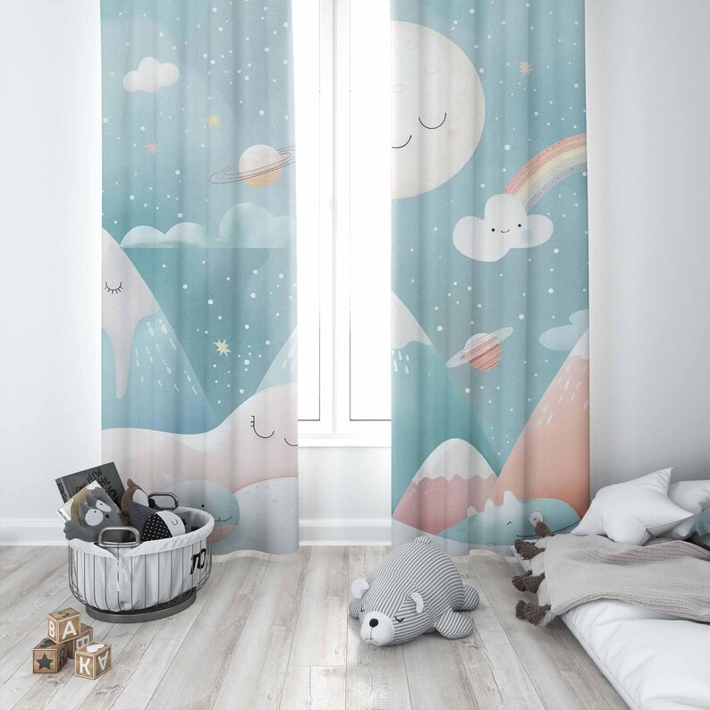 マウンテンレインボーベビー保育園カーテンクラウドムーンキッズ - Baby Nursery Blackout Curtains のレビューと価格