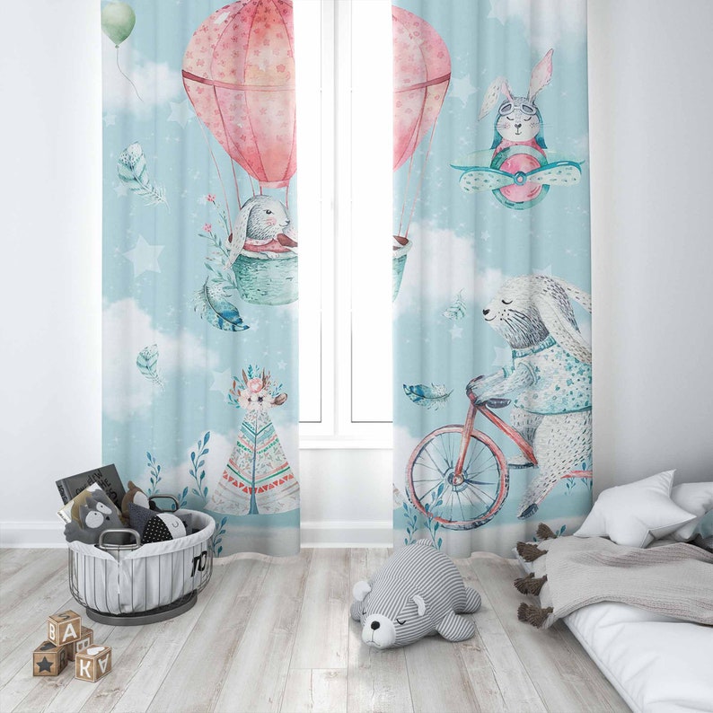 リトルバニー保育園カーテン子供の寝室遮光保育園装飾ベビールー - Baby Nursery Blackout Curtains のレビューと価格