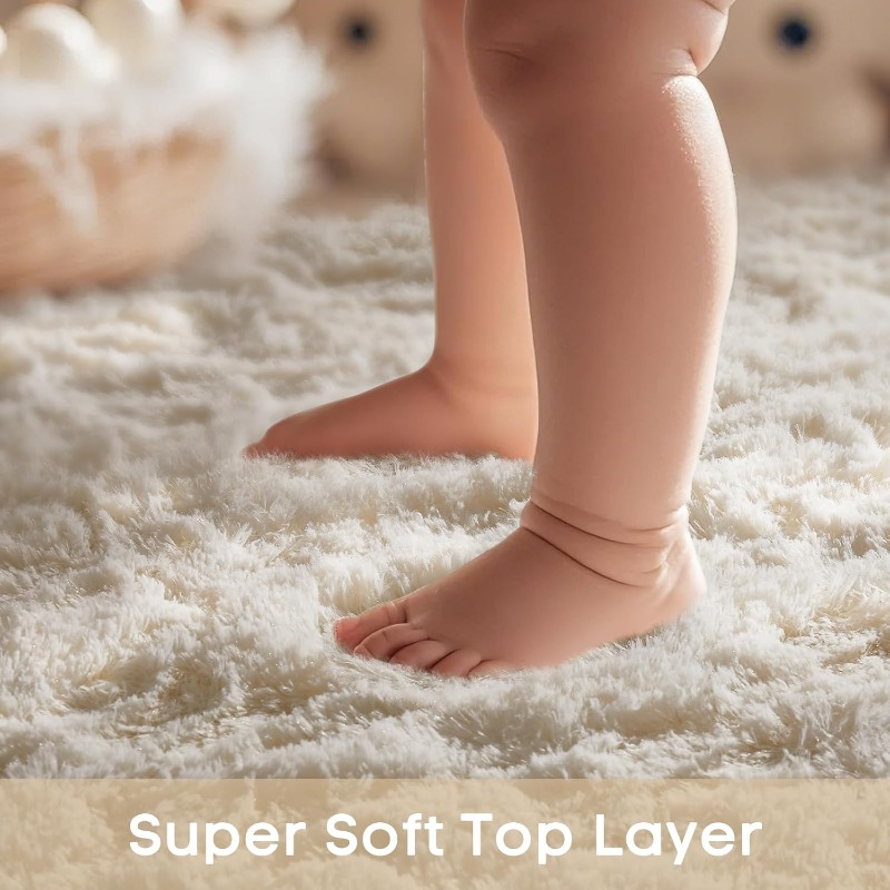 丸いクリーム色の柔らかいふわふわの円形カーペット、豪華なシャ - Baby Nursery Mat のレビューと価格