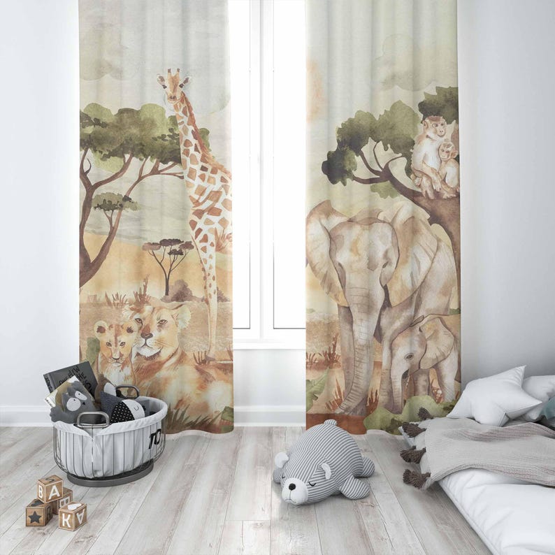 ママと赤ちゃんのカーテン サファリ動物 保育園の装飾 子供の - Baby Nursery Blackout Curtains のレビューと価格