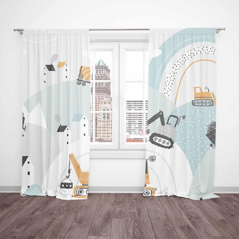 男の子の保育園カーテンレインボークラウドトランスポートカーズ - Baby Nursery Blackout Curtains のレビューと価格