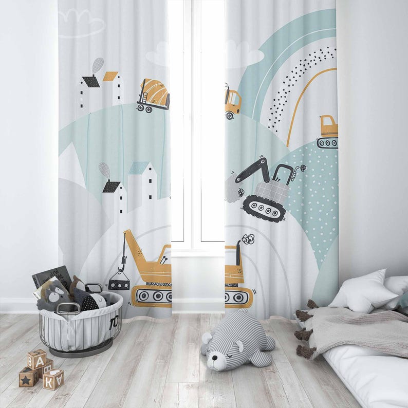男の子の保育園カーテンレインボークラウドトランスポートカーズ - Baby Nursery Blackout Curtains のレビューと価格