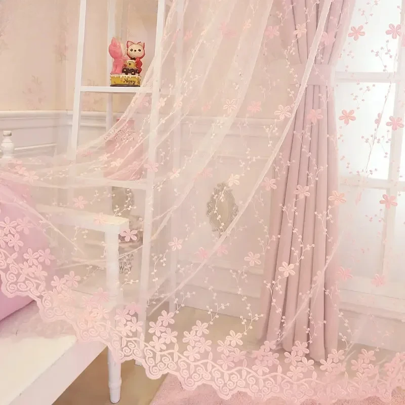 1PC 韓国ピンク薄手のプリンセスカーテン女の子子供用リビン - Baby Nursery Blackout Curtains のレビューと価格