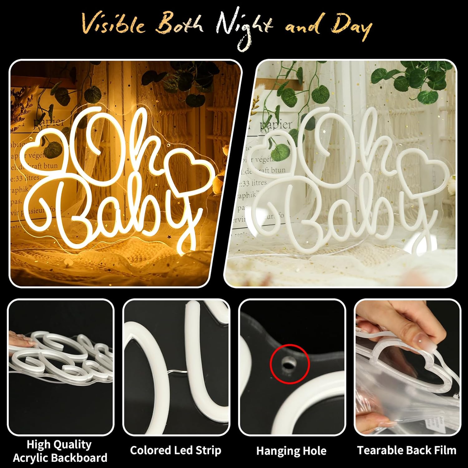 Oh Baby ネオンサイン LED マーキーライト USB - Baby Nursery Wall Lights のレビューと価格