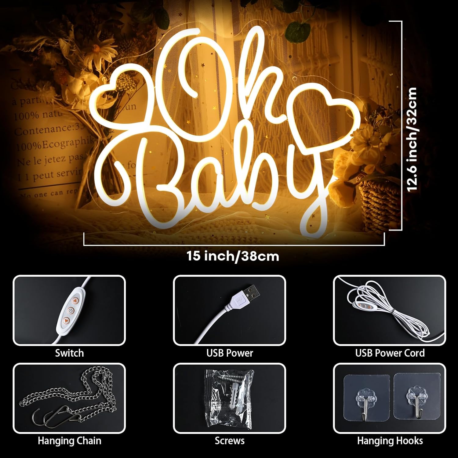 Oh Baby ネオンサイン LED マーキーライト USB - Baby Nursery Wall Lights のレビューと価格
