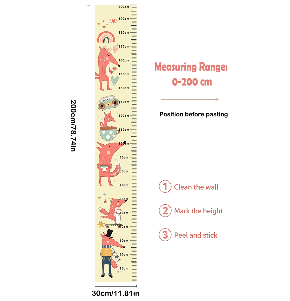 かわいい動物のキツネの子供用身長計、取り外し可能な成長定規ウ - Baby Nursery Wall Decor のレビューと価格