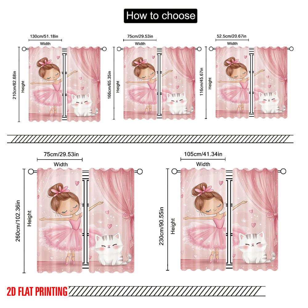 ピンクのバレリーナと猫の遮光カーテン - かわいい漫画の女の - Baby Nursery Blackout Curtains のレビューと価格