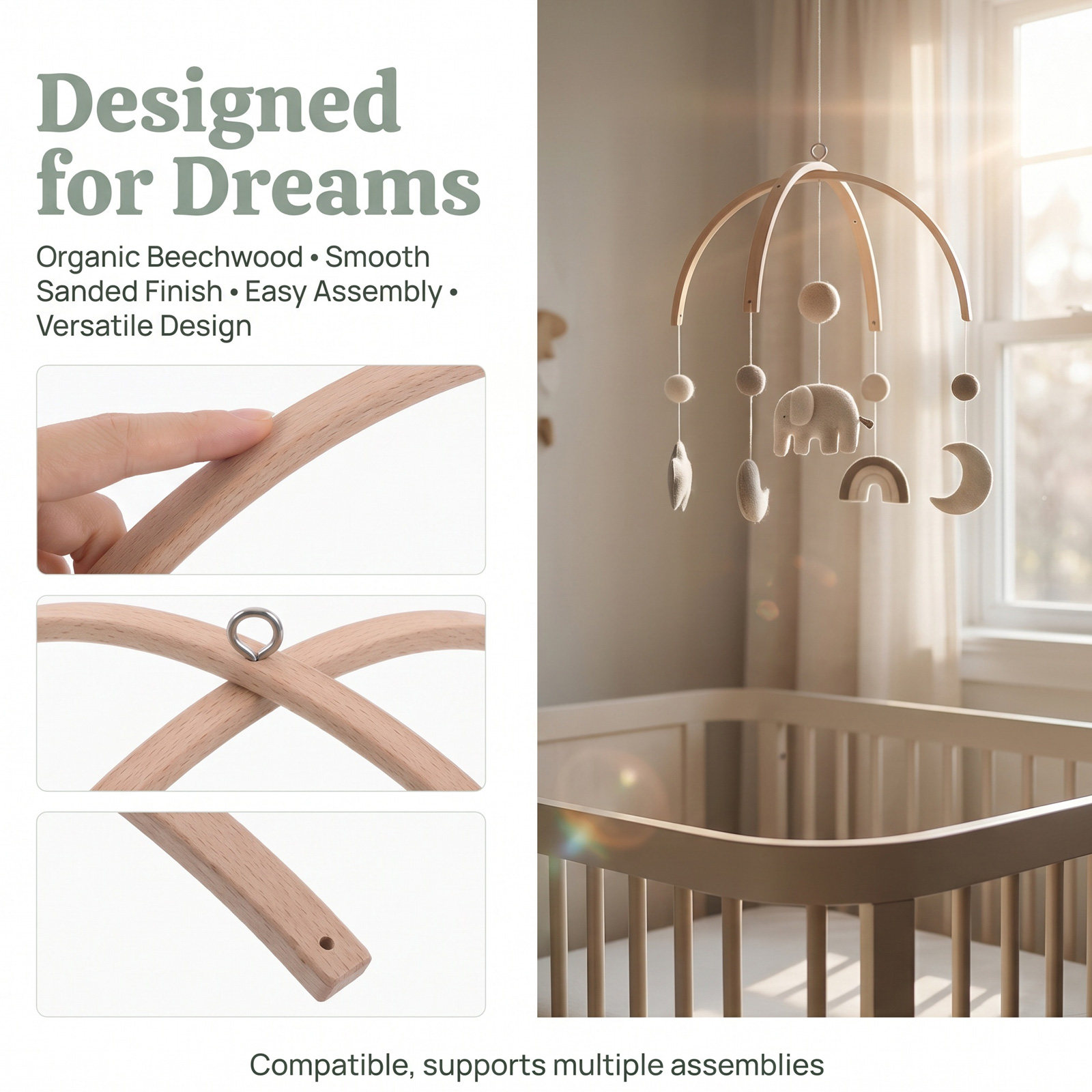 竹製モバイルフレーム風鈴ホルダー、保育園用モバイルハンガー、 - Baby Nursery Hangers のレビューと価格