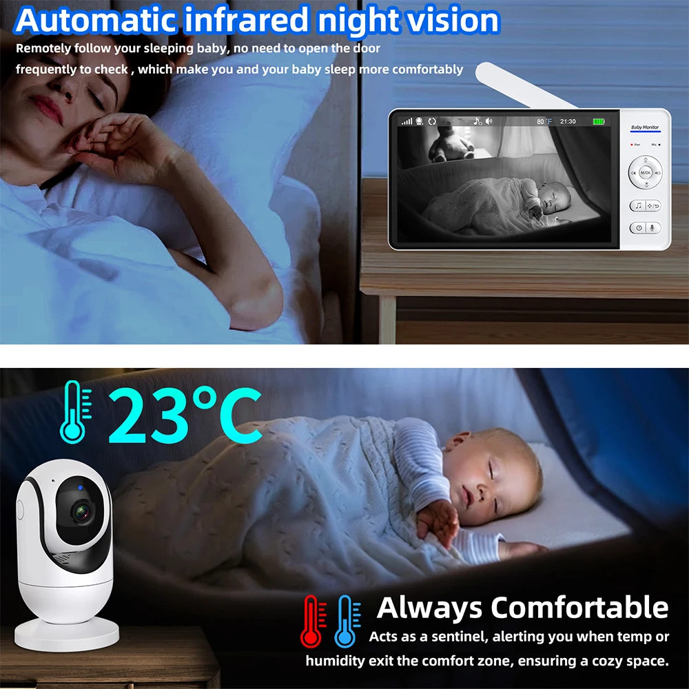 WiFiなし 7インチ ベビーモニター 双方向音声 ナイトビ - Wearable Baby Monitor のレビューと価格