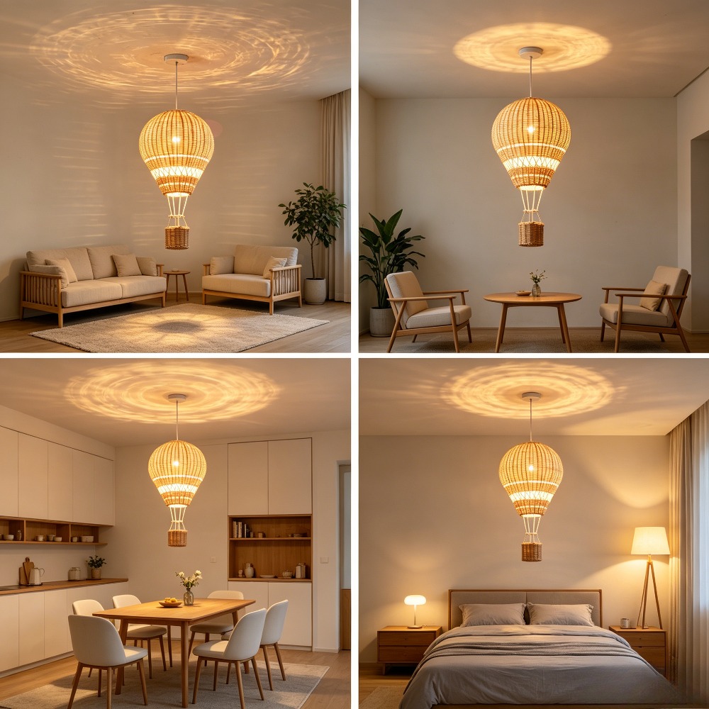 熱気球シャンデリア LED 子供部屋ランプ手作り籐工芸品ベビ - Baby Nursery Knobs のレビューと価格