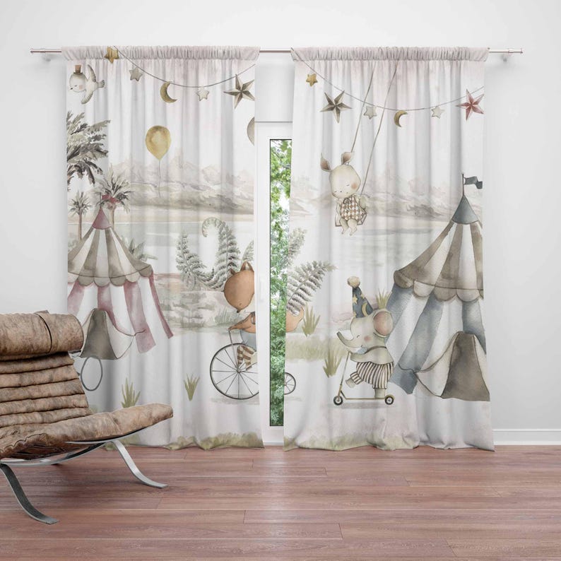 サーカス動物カーテン子供の寝室のカーテンプレイルームブラック - Baby Nursery Blackout Curtains のレビューと価格