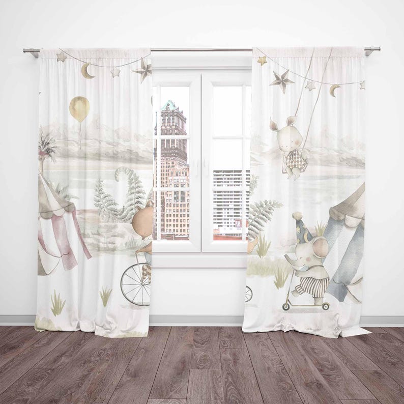 サーカス動物カーテン子供の寝室のカーテンプレイルームブラック - Baby Nursery Blackout Curtains のレビューと価格