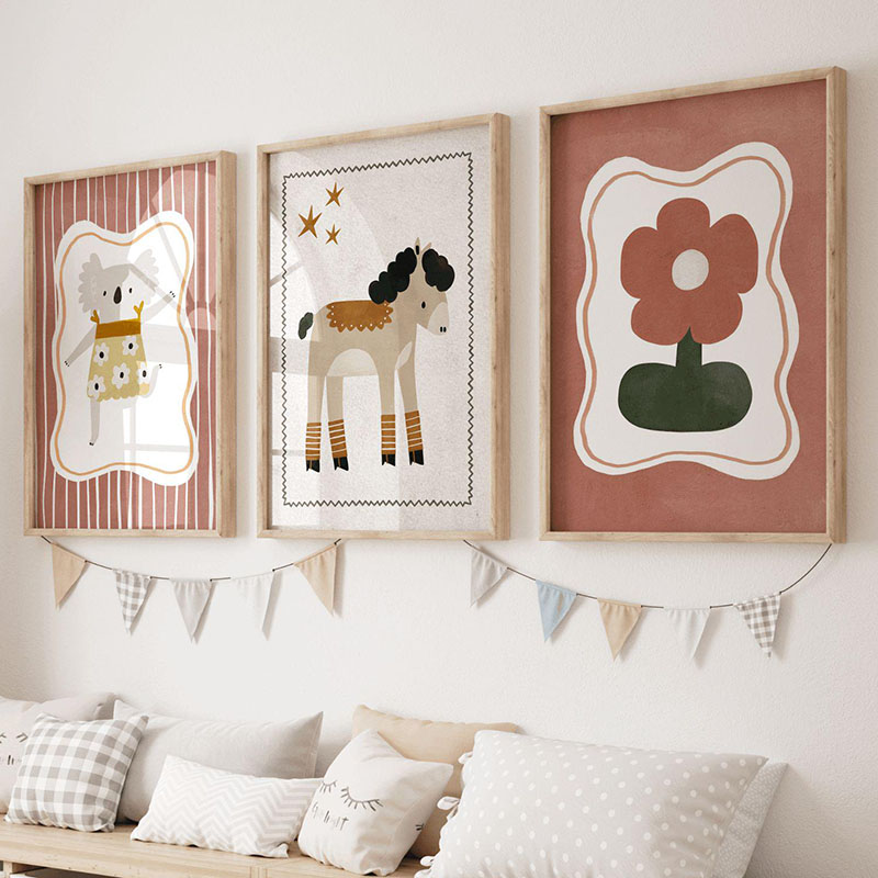 マウスグース馬コアラコーヒーフラワーポスター壁アートキャンバ - Baby Nursery Images のレビューと価格