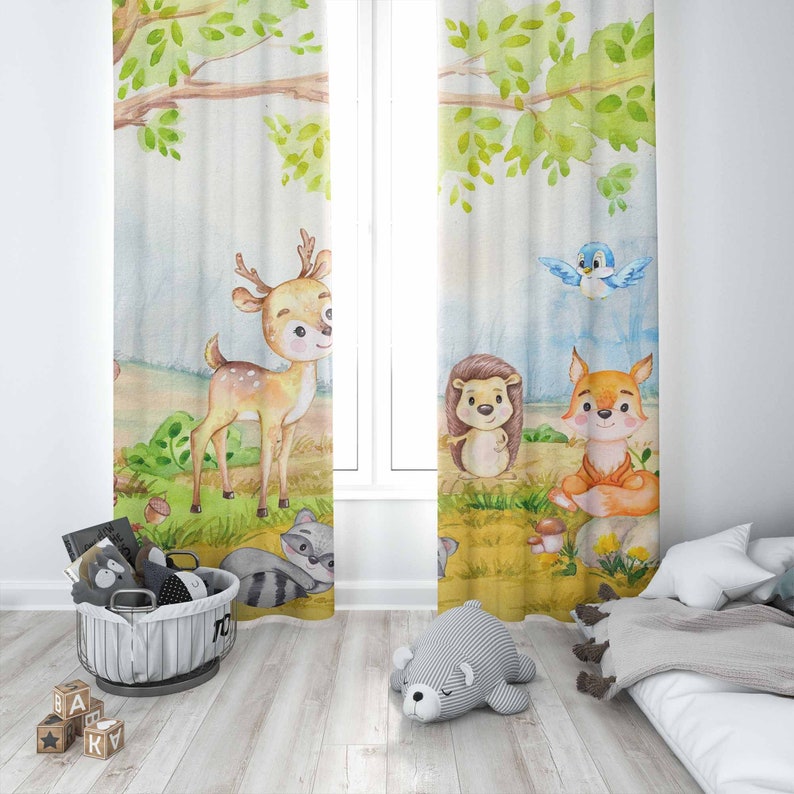 森の動物カーテン子供の寝室のカーテン遮光保育園ベビールームカ - Baby Nursery Blackout Curtains のレビューと価格