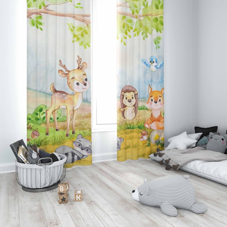 森の動物カーテン子供の寝室のカーテン遮光保育園ベビールームカ - Baby Nursery Blackout Curtains のレビューと価格